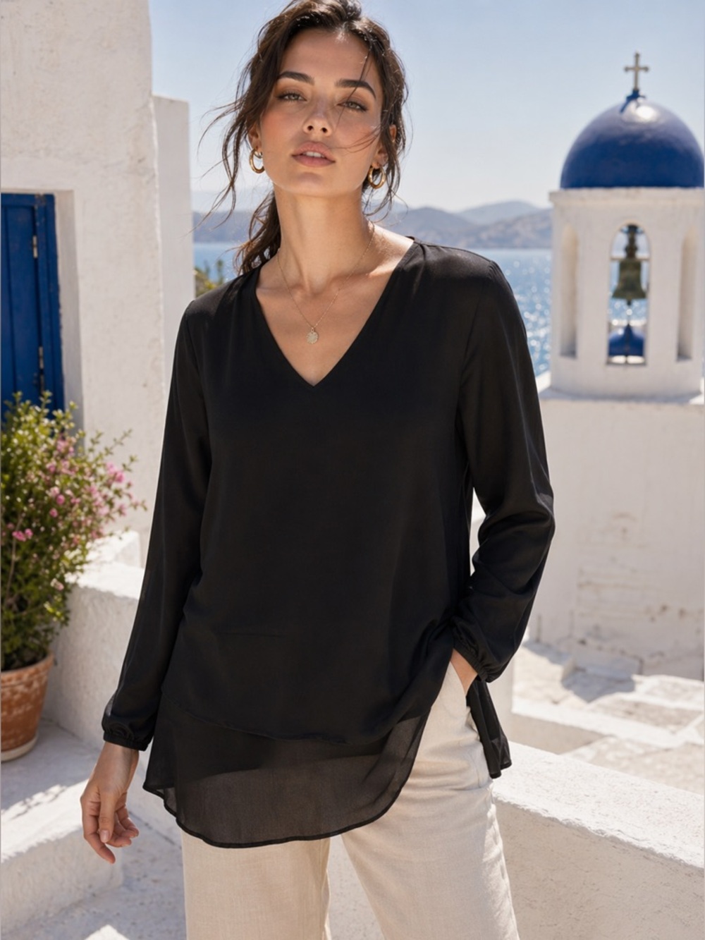 Michael Kors Elegant Black Layered Blouse